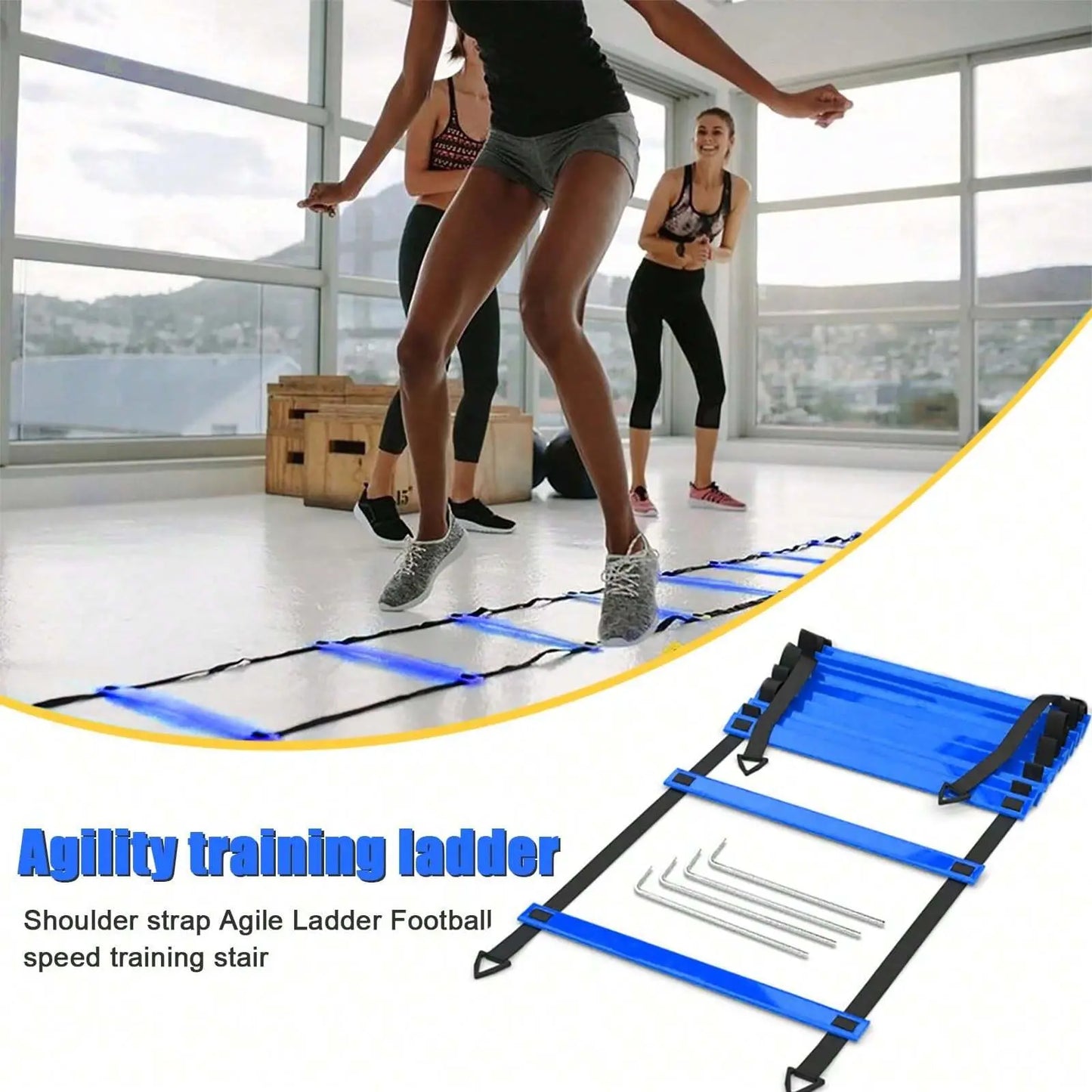 Sports Agility Ladders Football Training Equipment | Speed Agility Training Set, Including 1 Agility Ladder, 4 Steel Piles,12 Disc Cones,1 Resistance Umbrella .| for Athletes/Sports Including Football & Basketball