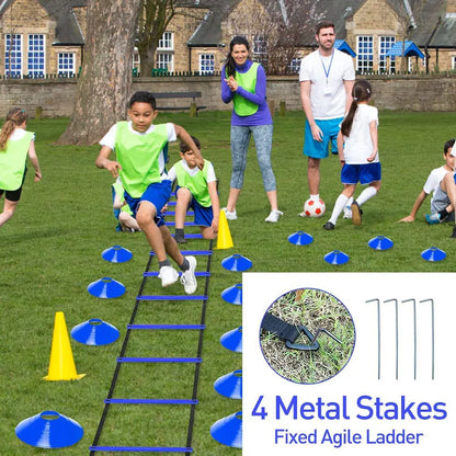 Sports Agility Ladders Football Training Equipment | Speed Agility Training Set, Including 1 Agility Ladder, 4 Steel Piles,12 Disc Cones,1 Resistance Umbrella .| for Athletes/Sports Including Football & Basketball