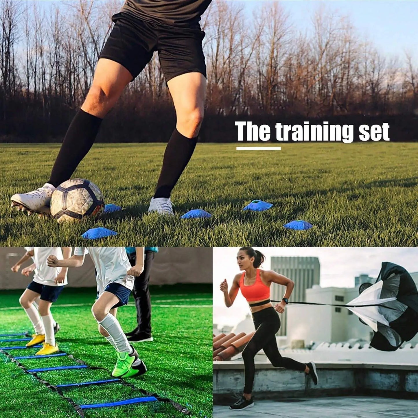 Sports Agility Ladders Football Training Equipment | Speed Agility Training Set, Including 1 Agility Ladder, 4 Steel Piles,12 Disc Cones,1 Resistance Umbrella .| for Athletes/Sports Including Football & Basketball