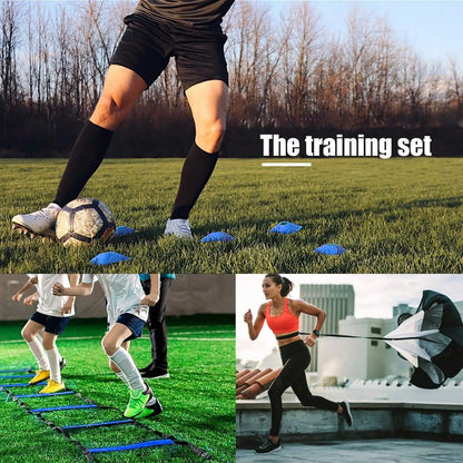 Sports Agility Ladders Football Training Equipment | Speed Agility Training Set, Including 1 Agility Ladder, 4 Steel Piles,12 Disc Cones,1 Resistance Umbrella .| for Athletes/Sports Including Football & Basketball